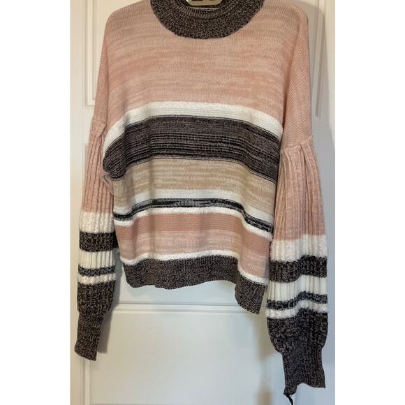 NWT Takara Pink Multi Color Striped Long Sleeve Boxy Sweater L - Picture 2 of 7